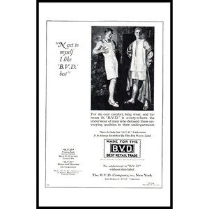 1924 BVD Underwear Vintage Print Ad Mens Dressing Room Wall Art Photo